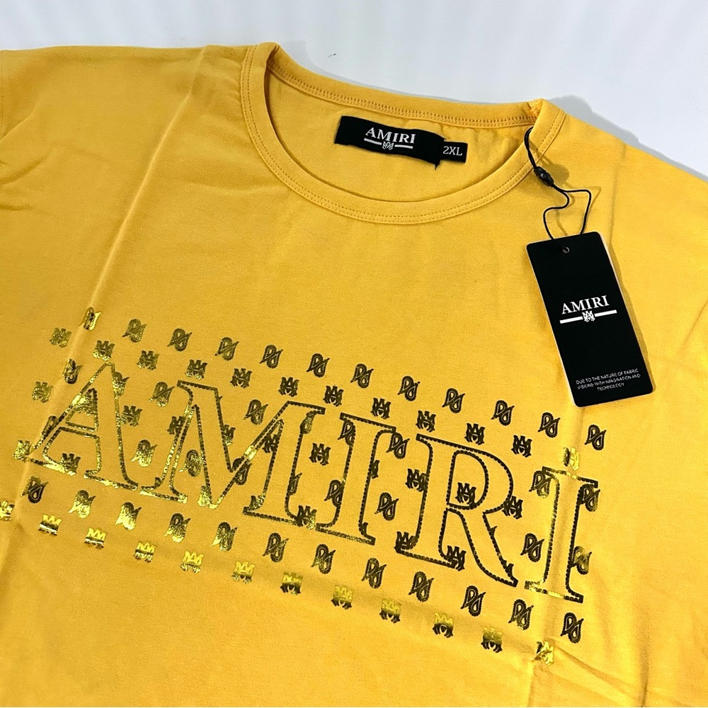 (REP) Amiri Yellow Graphic T-Shirt with gold accents size 2XL